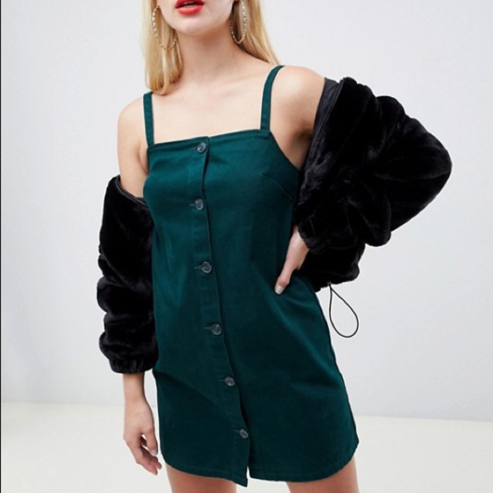 ASOS DESIGN denim cami dress in dark green